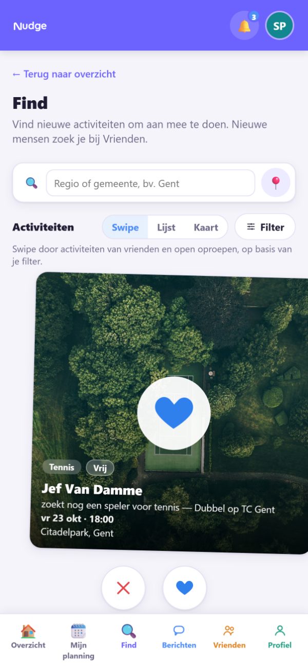 Open oproepen swipen